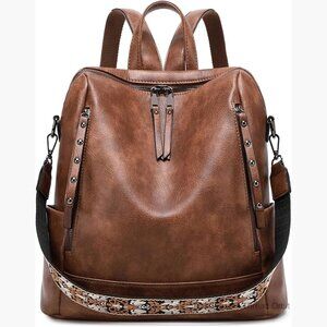 Vegan Leather Backpack Purse, 14" Laptop Compatible, Multiple Compartments